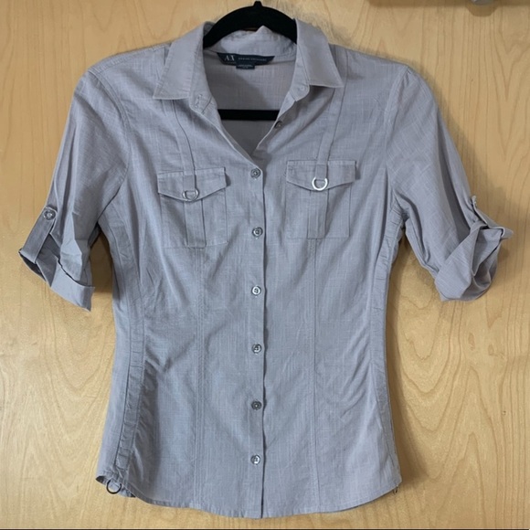 AX Armani Exchange Grey Button Front Cotton Blouse - Picture 3 of 11